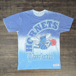 Charlotte Hornets all over print Large. Vintage faded style. Mitchell and Ness.